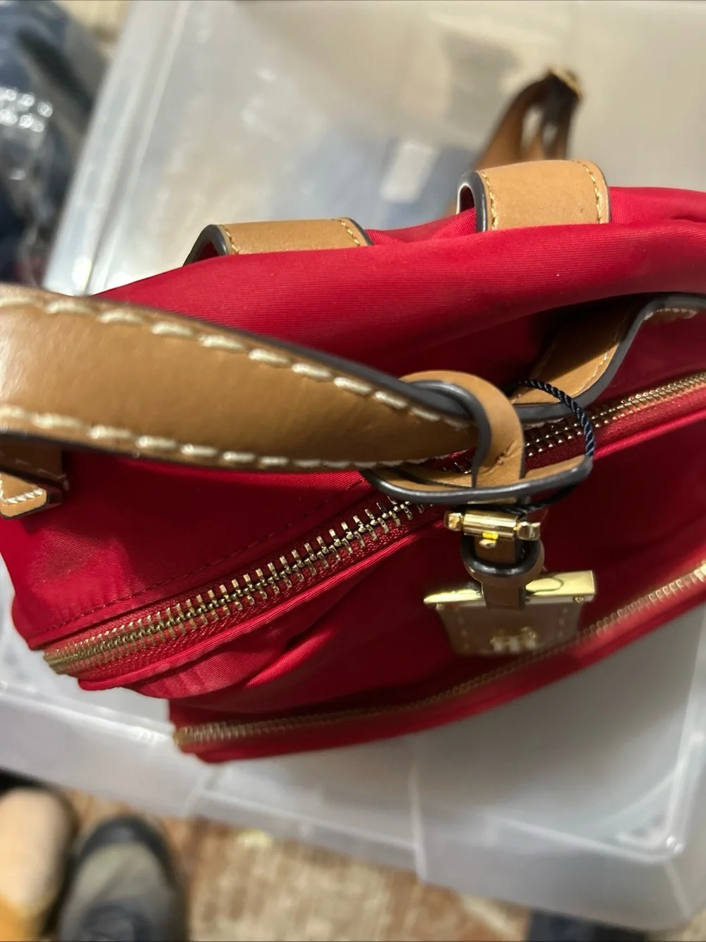 Tommy Hilfiger Red Mini Nylon Backpack with Tan Trim